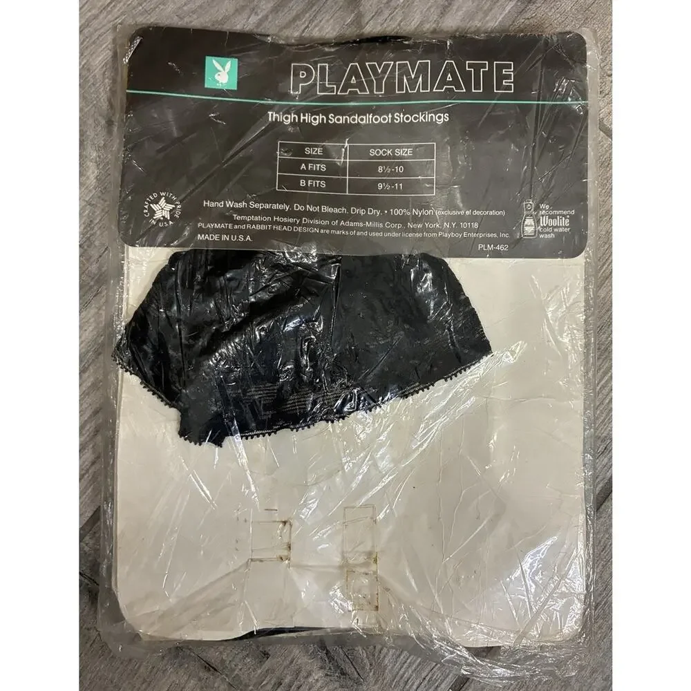 Vintage Playboy Playmate Thigh High Stockings Black Lace Top Size A NOS Retro